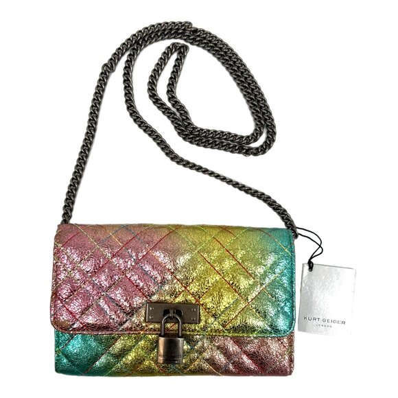 Kurt Geiger Rainbow Metallic Quilted Crossbody BagNew With Tags